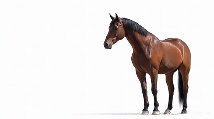 Obraz premium Alert Bay Horse Standing with Shiny Coat Against White Background