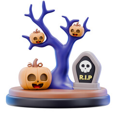 Cute 3D Halloween Icon Set Pastel Cartoon Style with Pumpkins Bats Ghosts Candy and Spooky Elements