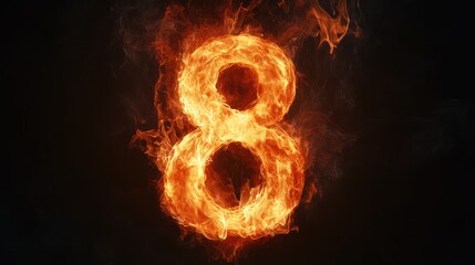 Fiery number eight against black background, abstract design