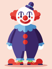 Naklejka premium Fun Minimal Vector Clown Character with Colorful Costume and Happy Expression in Flat Design