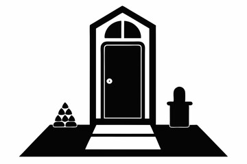 Front Stoop With Welcome Mat Silhouette vector illustration