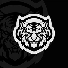 Tiger with headphone mascot character logo design, black white
