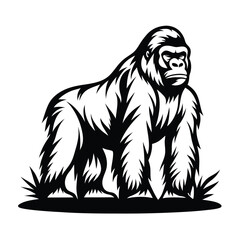 Monochrome Gorilla Powerful Primate, Jungle Wildlife, Black & White Design
