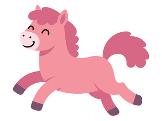 Playful Pink Pony Character in Minimal Vector Style, Perfect for Children’s Designs and Illustrations