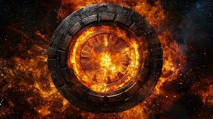 Ancient Portal Swirling with Energy in a Cosmic Background