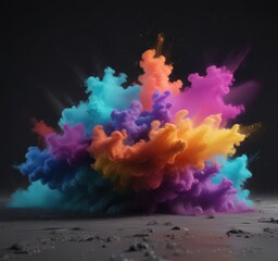 Fototapeta premium Dark canvas, multicolored powder cloud, energetic splash , intense, amazing
