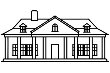 Miniature Southern Plantation Home Line Art vector illustration