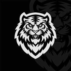 Tiger head mascot character logo design, black white