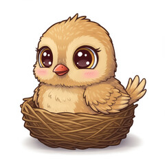 Obraz premium Cute cartoon bird sitting happily in a nest 