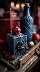 Decorative objects in blue and red