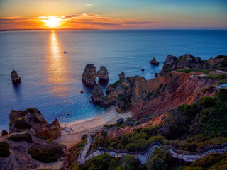 Aerial view of Camilo beach in Lagos, Algarve.