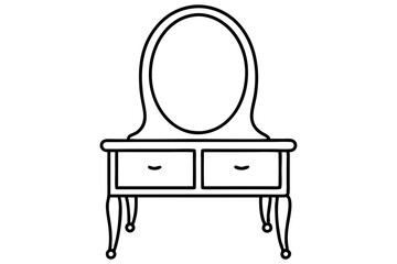Small Vanity Table With Mirror Line Art vector illustration