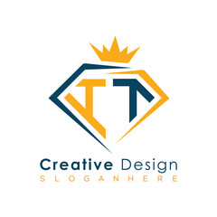 Luxury Initial Letter Monogram in Pentagon Diamond Shape with Royal Crown for Premium Branding & High-End Logo Design
