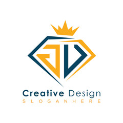 Luxury Initial Letter Monogram in Pentagon Diamond Shape with Royal Crown for Premium Branding & High-End Logo Design
