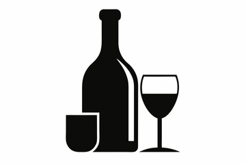 Wine Bottle And Glass Silhouette vector illustration