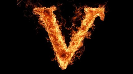 Fiery letter V, burning, dark background, alphabet concept, graphic design
