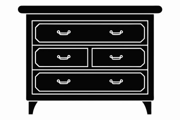 Wooden Dresser With Brass Handles Silhouette vector illustration