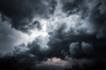 Ominous dark cumulonimbus clouds gather in the sky, creating a dramatic and intense scene, hinting at an impending thunderstorm