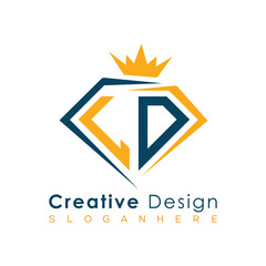 Luxury Initial Letter Monogram in Pentagon Diamond Shape with Royal Crown for Premium Branding & High-End Logo Design
