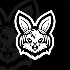Bunny mascot esport logo illustration, black white