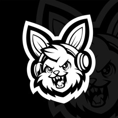 Fototapeta premium Bunny with headphone mascot esport illustration