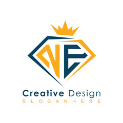 Luxury Initial Letter Monogram in Pentagon Diamond Shape with Royal Crown for Premium Branding & High-End Logo Design
