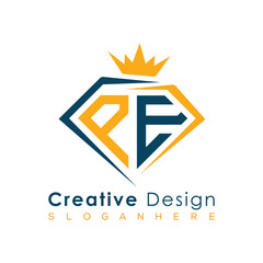 Luxury Initial Letter Monogram in Pentagon Diamond Shape with Royal Crown for Premium Branding & High-End Logo Design
