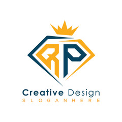 Luxury Initial Letter Monogram in Pentagon Diamond Shape with Royal Crown for Premium Branding & High-End Logo Design
