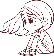 Girl Illustration With Sad Face