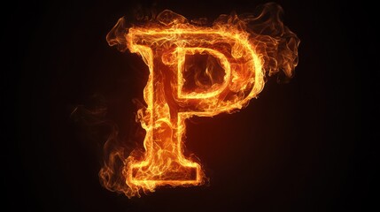 Fiery letter P, burning alphabet, dark background, graphic design element
