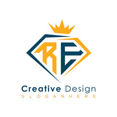 Luxury Initial Letter Monogram in Pentagon Diamond Shape with Royal Crown for Premium Branding & High-End Logo Design
