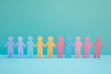 Pastel Paper People Holding Hands Teamwork Collaboration