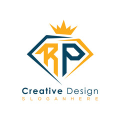 Luxury Initial Letter Monogram in Pentagon Diamond Shape with Royal Crown for Premium Branding & High-End Logo Design
