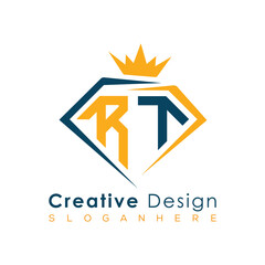 Luxury Initial Letter Monogram in Pentagon Diamond Shape with Royal Crown for Premium Branding & High-End Logo Design
