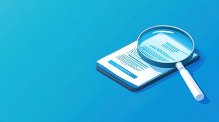 Document review on phone, blue background, isometric