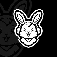 Cute bunny with headphone mascot esport logo illustration