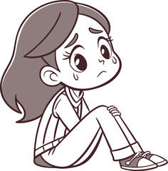 Girl Illustration With Sad Face