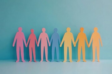 Pastel Paper People Holding Hands Teamwork Support4