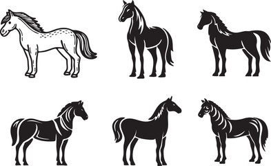 Black Horse Silhouette Vector Set  Dynamic Horse Icon Collection

