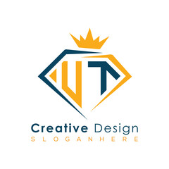 Luxury Initial Letter Monogram in Pentagon Diamond Shape with Royal Crown for Premium Branding & High-End Logo Design
