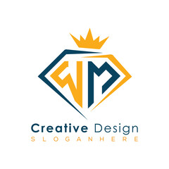 Luxury Initial Letter Monogram in Pentagon Diamond Shape with Royal Crown for Premium Branding & High-End Logo Design