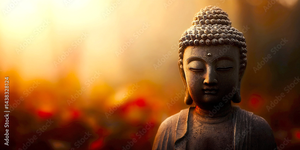 Poster serene buddha statue in tranquil setting reflecting peace and mindfulness : generative ai