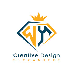 Fototapeta premium Luxury Initial Letter Monogram in Pentagon Diamond Shape with Royal Crown for Premium Branding & High-End Logo Design