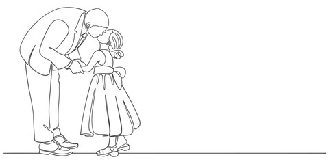father carrying daughter line art vector illustration. line art drawing style