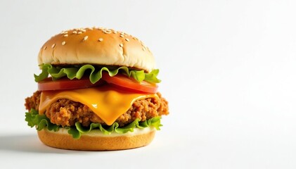Crispy fried chicken sandwich on white background, crispy, food