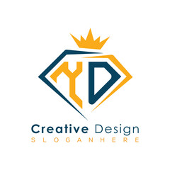 Luxury Initial Letter Monogram in Pentagon Diamond Shape with Royal Crown for Premium Branding & High-End Logo Design