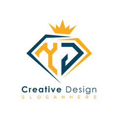 Obraz premium Luxury Initial Letter Monogram in Pentagon Diamond Shape with Royal Crown for Premium Branding & High-End Logo Design