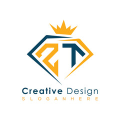 Luxury Initial Letter Monogram in Pentagon Diamond Shape with Royal Crown for Premium Branding & High-End Logo Design