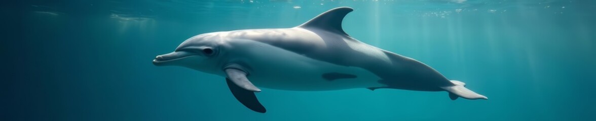 Naklejka premium Close-up of a stunning grey bottlenose dolphin swimming gracefully, nature, sea