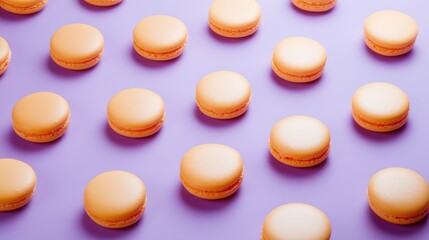 Obraz premium Colorful macarons dessert flatlay on vibrant bright background. Delicious sweet pastries arranged aesthetically, creating a cheerful and playful mood.